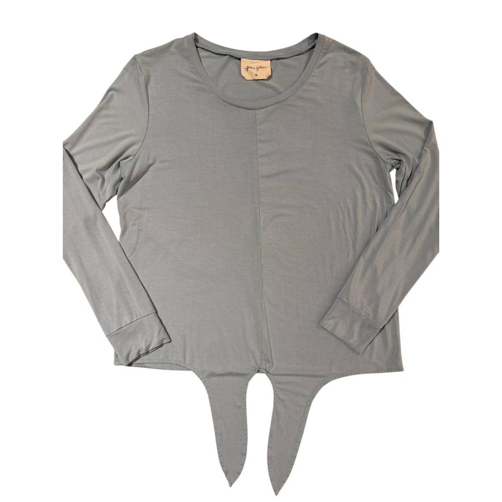 Pure Fiber Bamboo Rayon Tie Front Long Sleeve Top Blue Size M Sustainable Soft